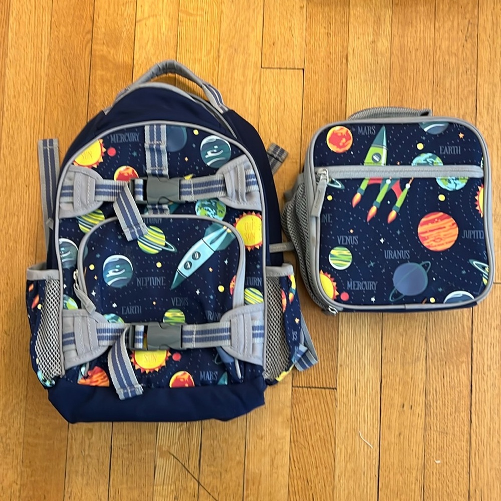 Pottery Barn Mackenzie Navy Solar System Glow in the Dark Backpack and lunch box